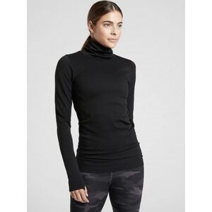 Athleta Flurry Blizzard Rib Turtleneck Black Long Sleeve Top Womens 1X Thumbhole